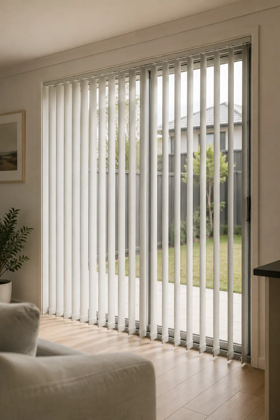 Vertical blinds on a sliding door