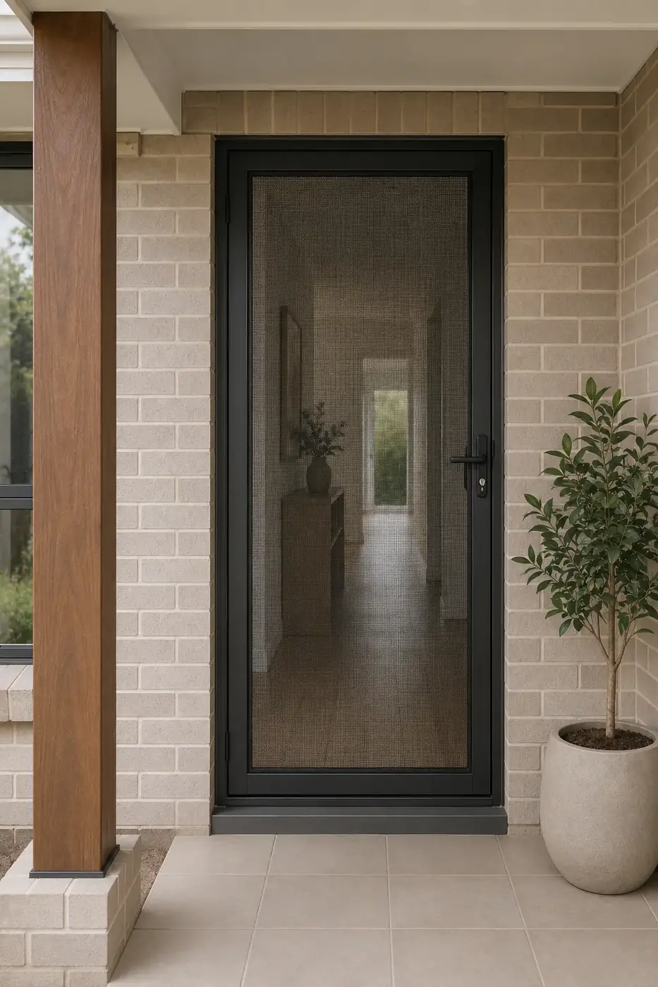 Security screen door on a front entry