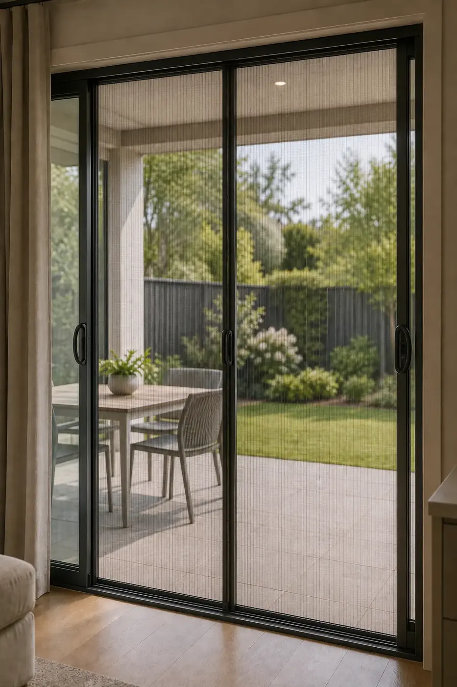 Fly screens on a patio sliding door